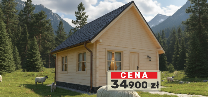 dom na zgłoszenie 34 m2 z bala